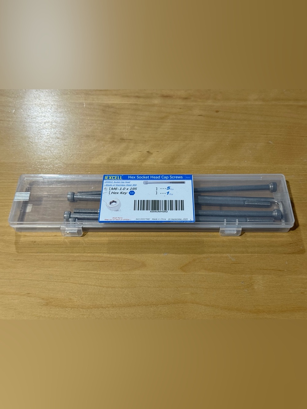 IEXCELL Hex Socket Head Cap Screws with Hex Key.Screws M6-1.0x195 New Sealed Box